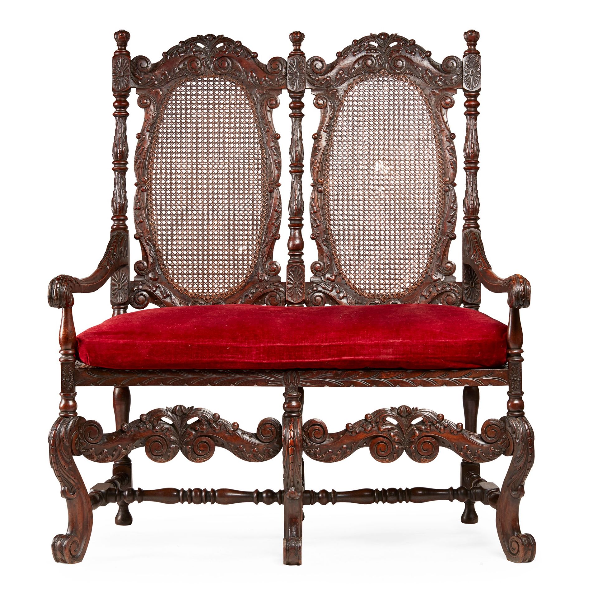 WILLIAM AND MARY STYLE WALNUT AND CANED HALL SEAT 19TH CENTURY - Image 2 of 2