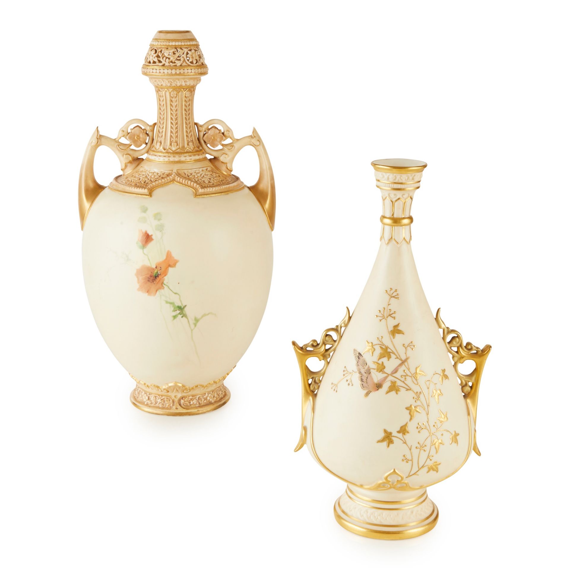 TWO WORCESTER PERSIAN STYLE PORCELAIN VASES 19TH CENTURY