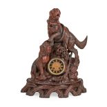 LARGE BLACK FOREST CARVED MANTEL CLOCK LATE 19TH CENTURY