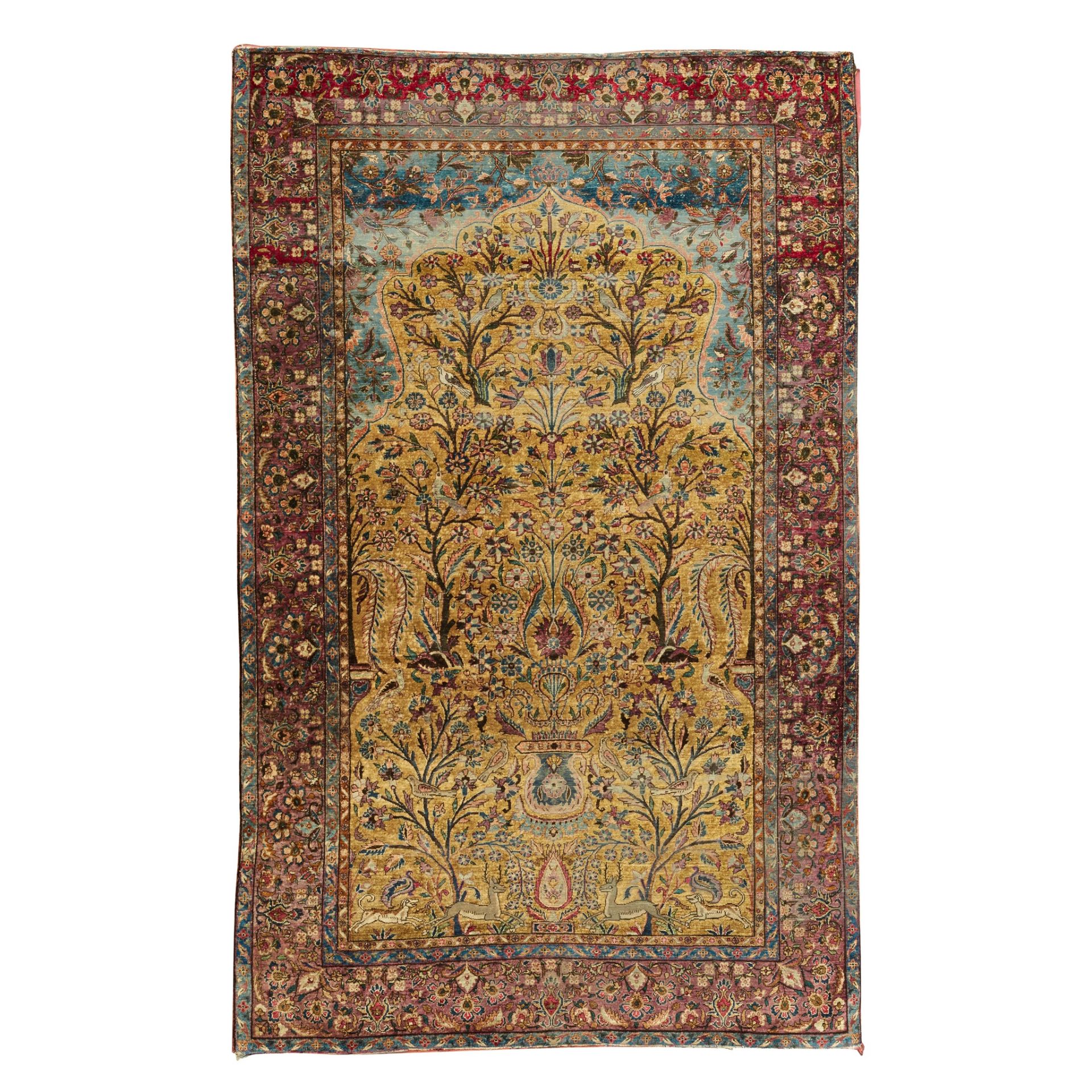KASHAN SILK PRAYER RUG CENTRAL PERSIA, LATE 19TH/EARLY 20TH CENTURY