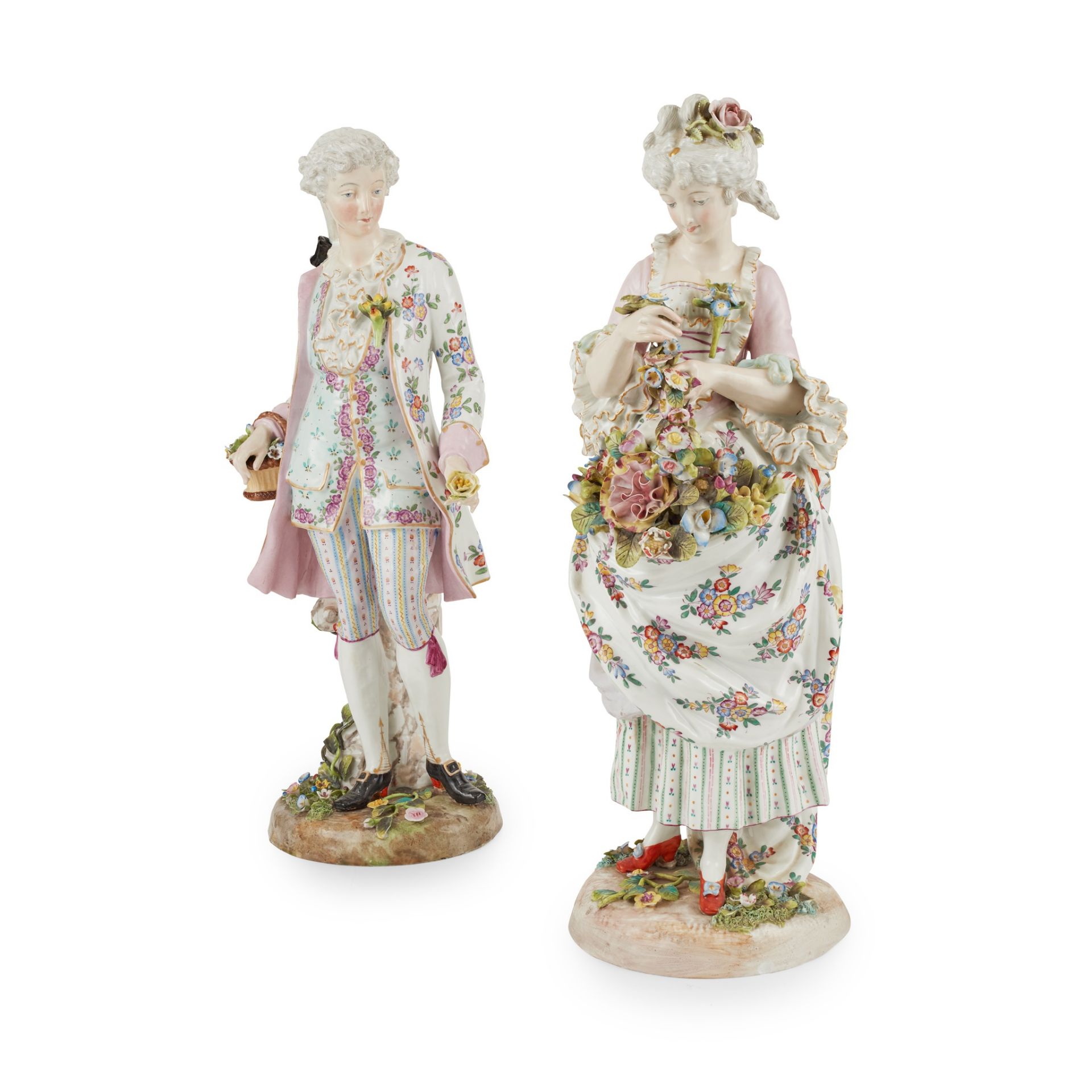 PAIR OF DRESDEN PORCELAIN FIGURES OF A GENTLEMAN AND COMPANION LATE 19TH CENTURY