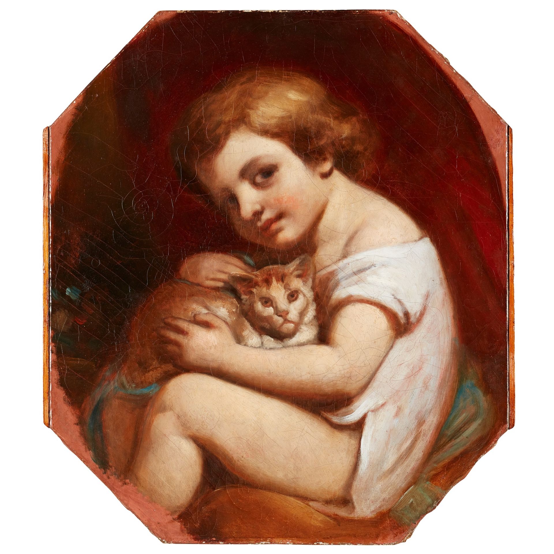 MANNER OF GEORGE ROMNEY (19TH CENTURY) A CHILD WITH A CAT