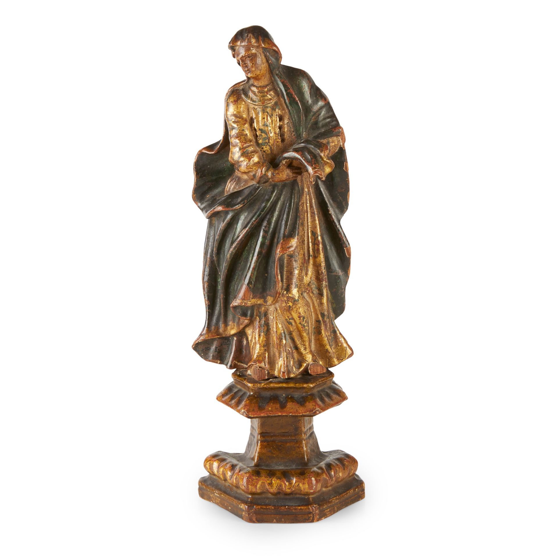 ITALIAN POLYCHROME AND PARCEL-GILT FIGURE OF A FEMALE SAINT 18TH CENTURY