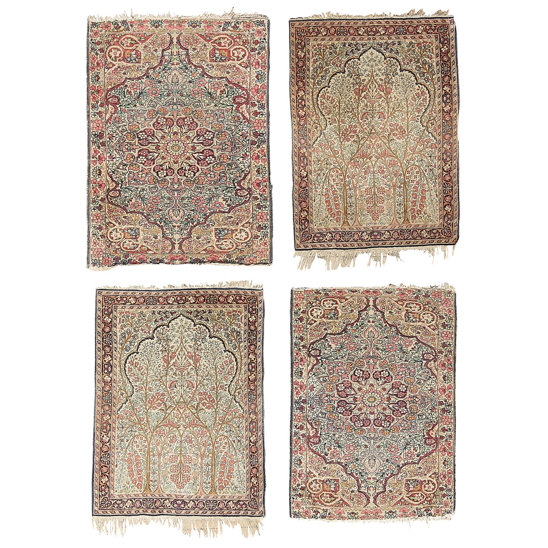 TWO PAIRS OF KIRMAN MATS CENTRAL PERSIA, LATE 19TH/EARLY 20TH CENTURY