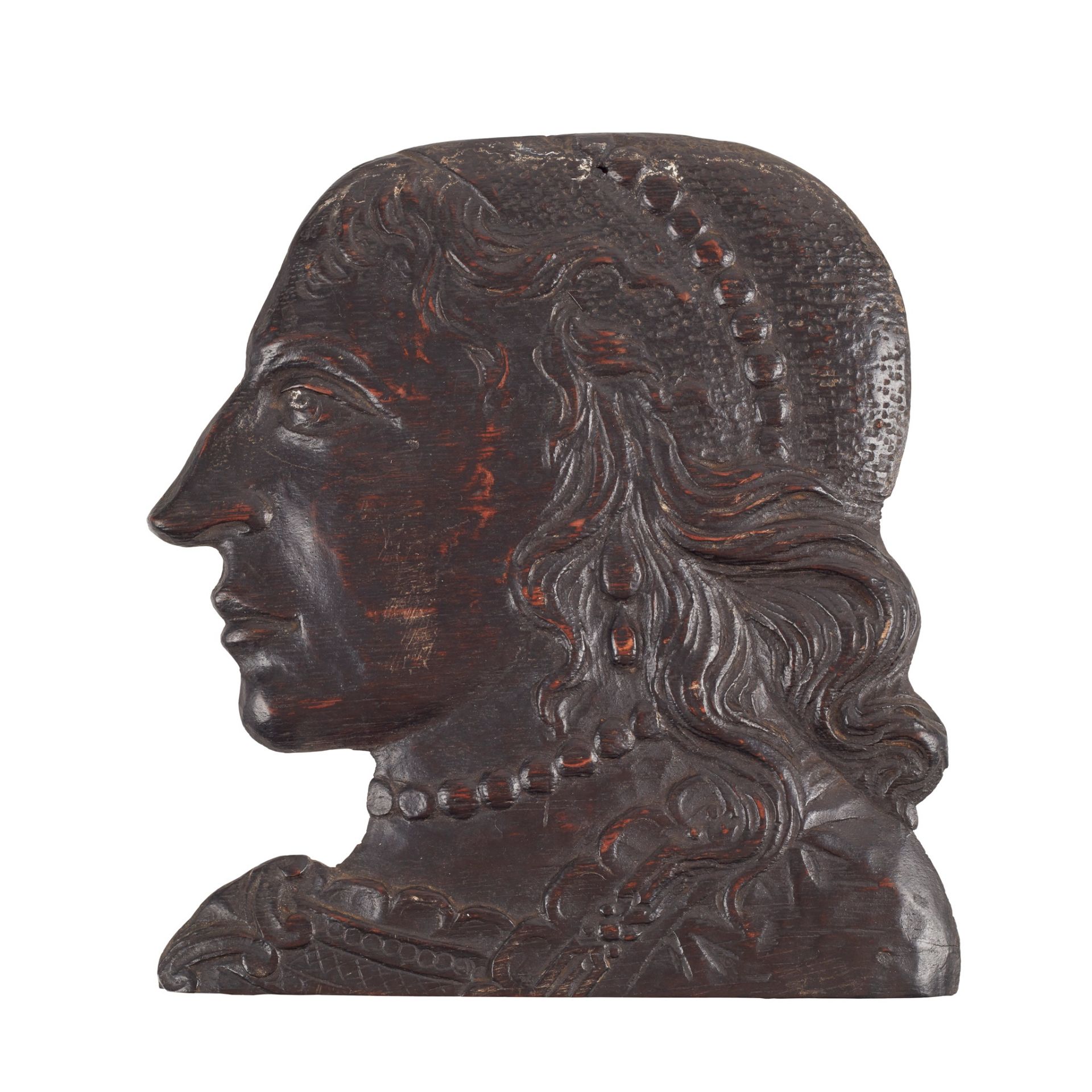 CARVED OAK PORTRAIT OF HENRIETTA MARIA, WIFE OF CHARLES I 19TH CENTURY