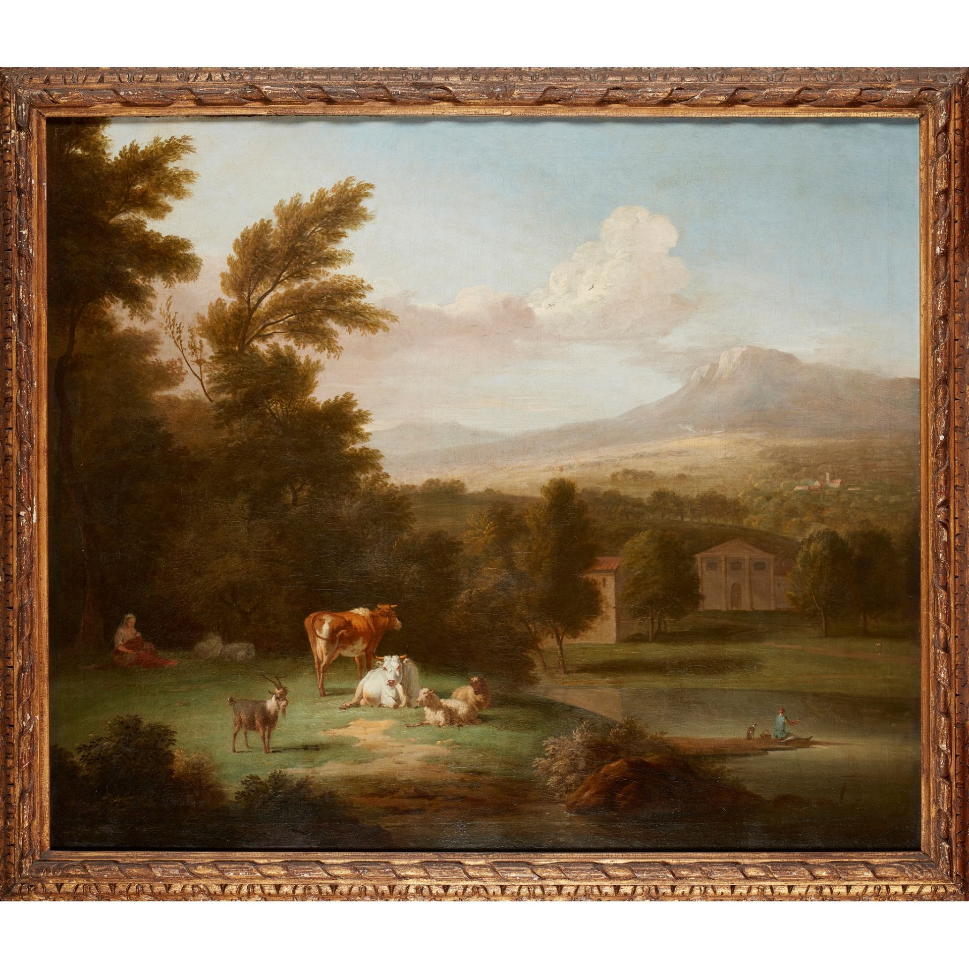 CHARLES CATTON THE ELDER R.A (BRITISH 1728-1798) AN ITALIANATE LANDSCAPE WITH SHEPHERDESS TENDING - Image 2 of 3