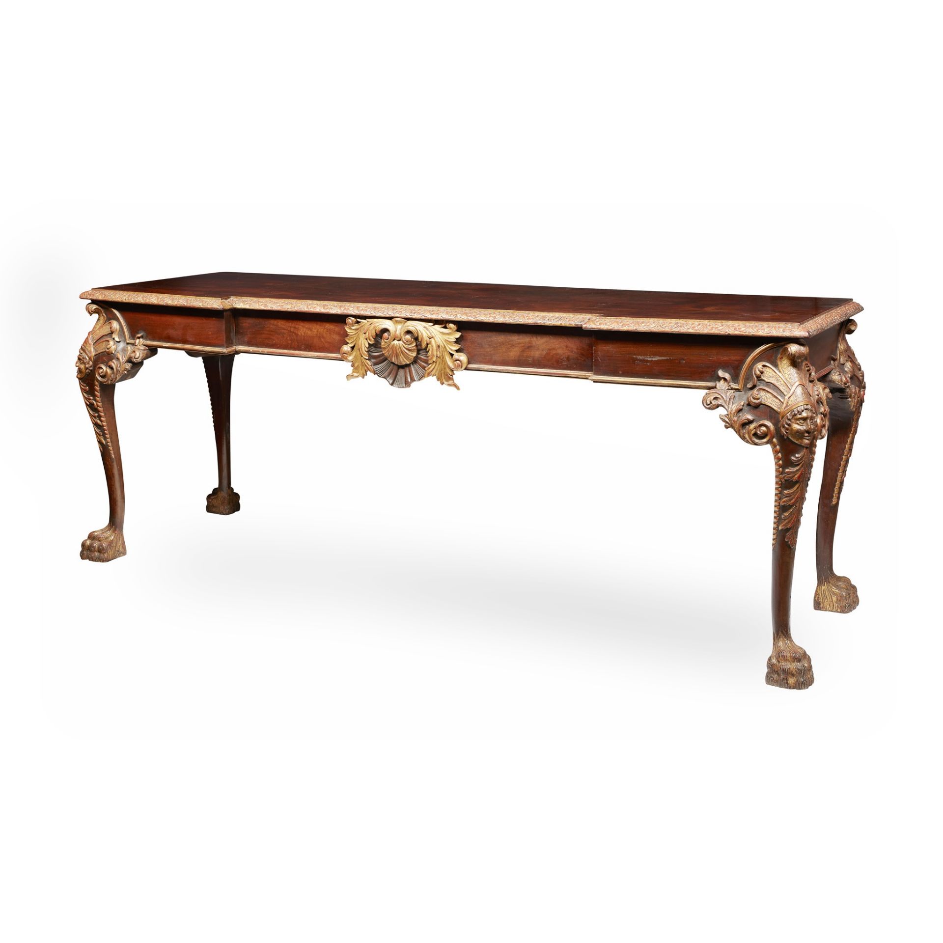 IRISH GEORGE II STYLE MAHOGANY PARCEL GILT HALL TABLE 19TH CENTURY