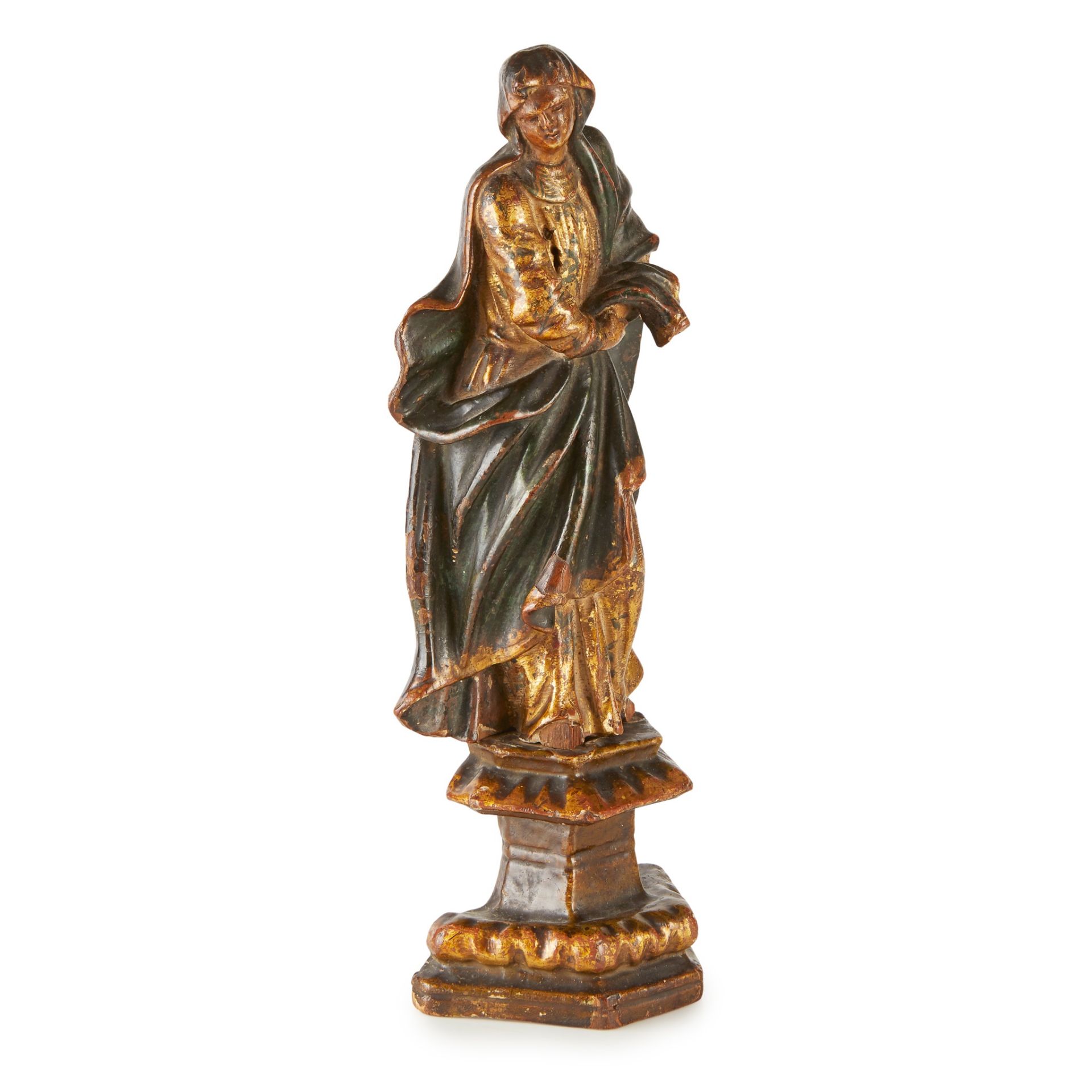 ITALIAN POLYCHROME AND PARCEL-GILT FIGURE OF A FEMALE SAINT 18TH CENTURY - Bild 2 aus 2