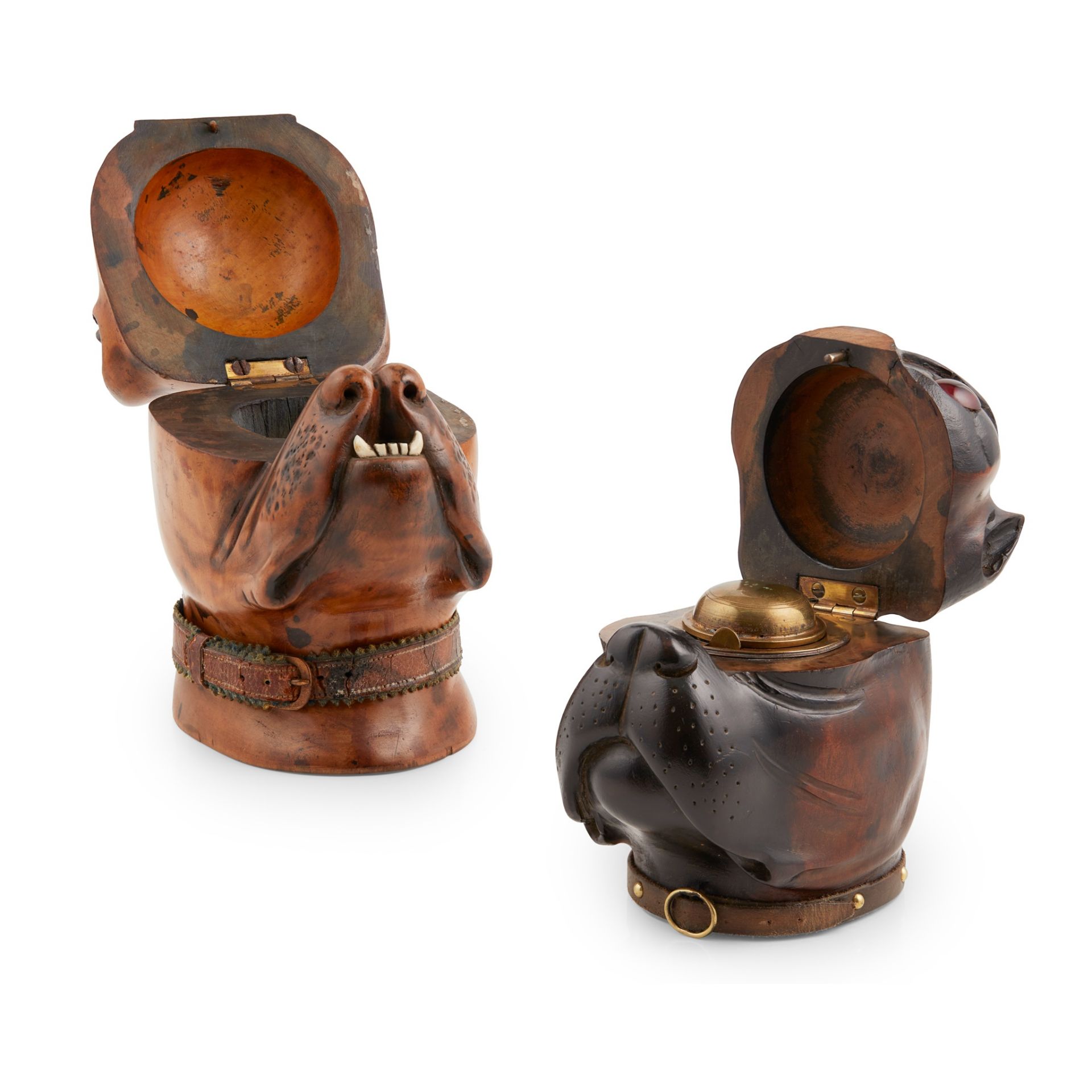TWO CARVED NOVELTY BOXER DOG INKWELLS LATE 19TH CENTURY - Bild 2 aus 2