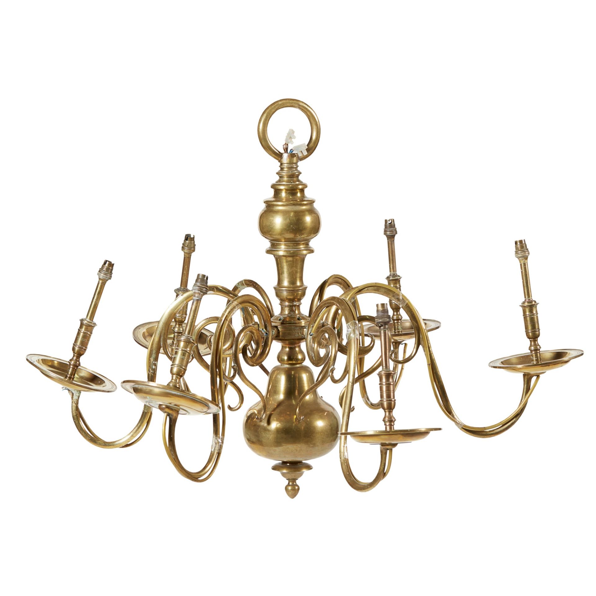 DUTCH BRASS SIX BRANCH CHANDELIER 18TH CENTURY