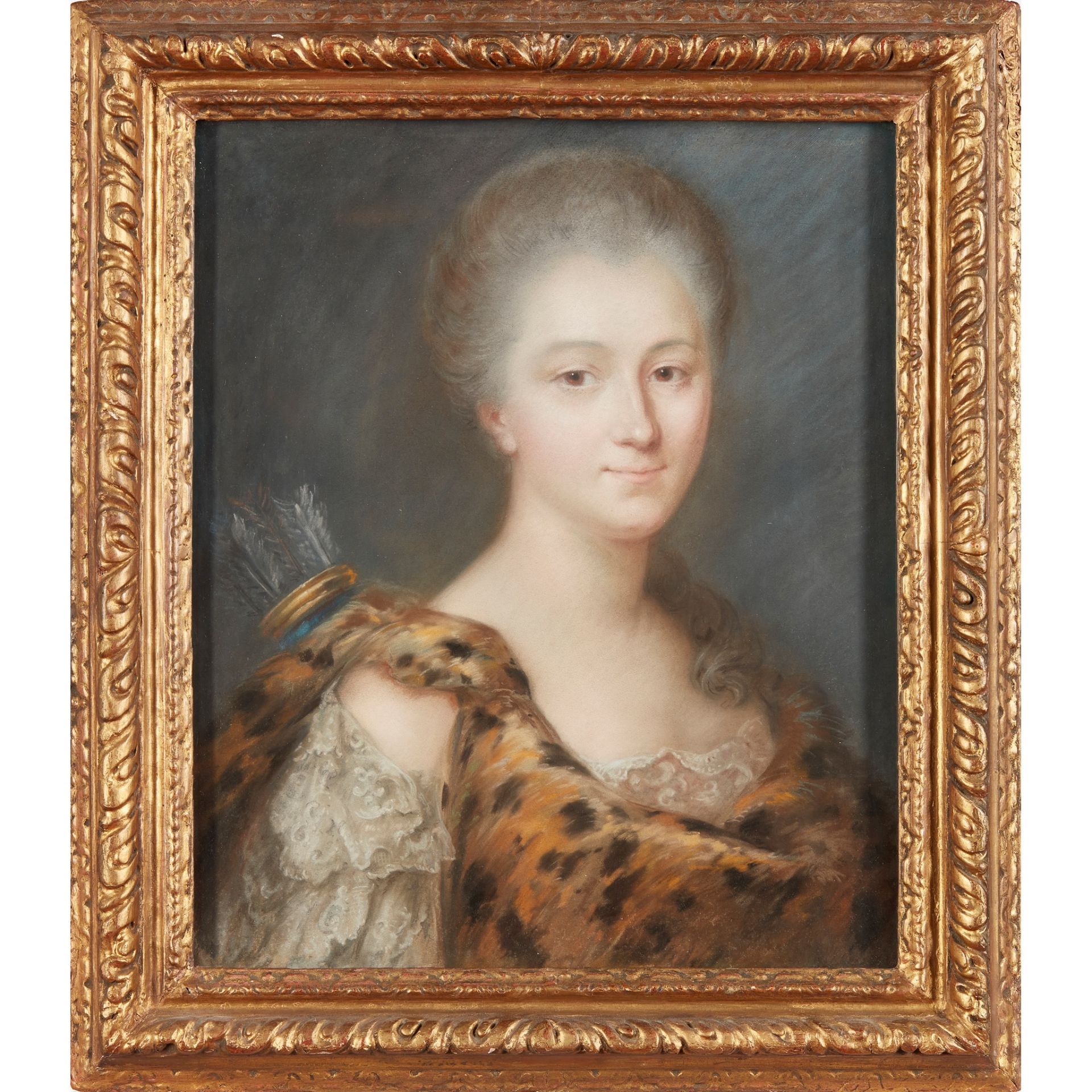 18TH CENTURY FRENCH SCHOOL PORTRAIT OF A LADY AS DIANA THE HUNTRESS