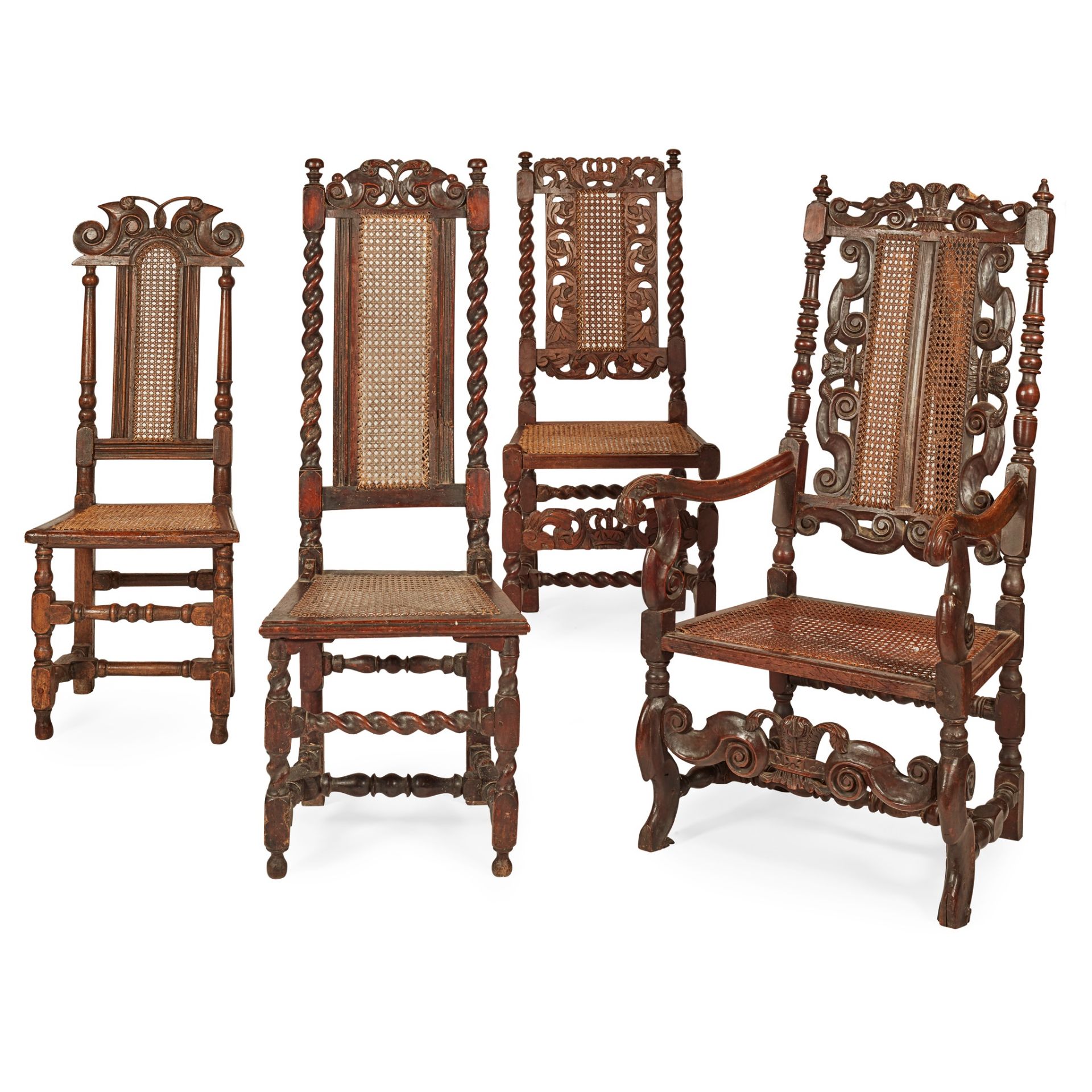 FOUR WILLIAM AND MARY WALNUT CHAIRS