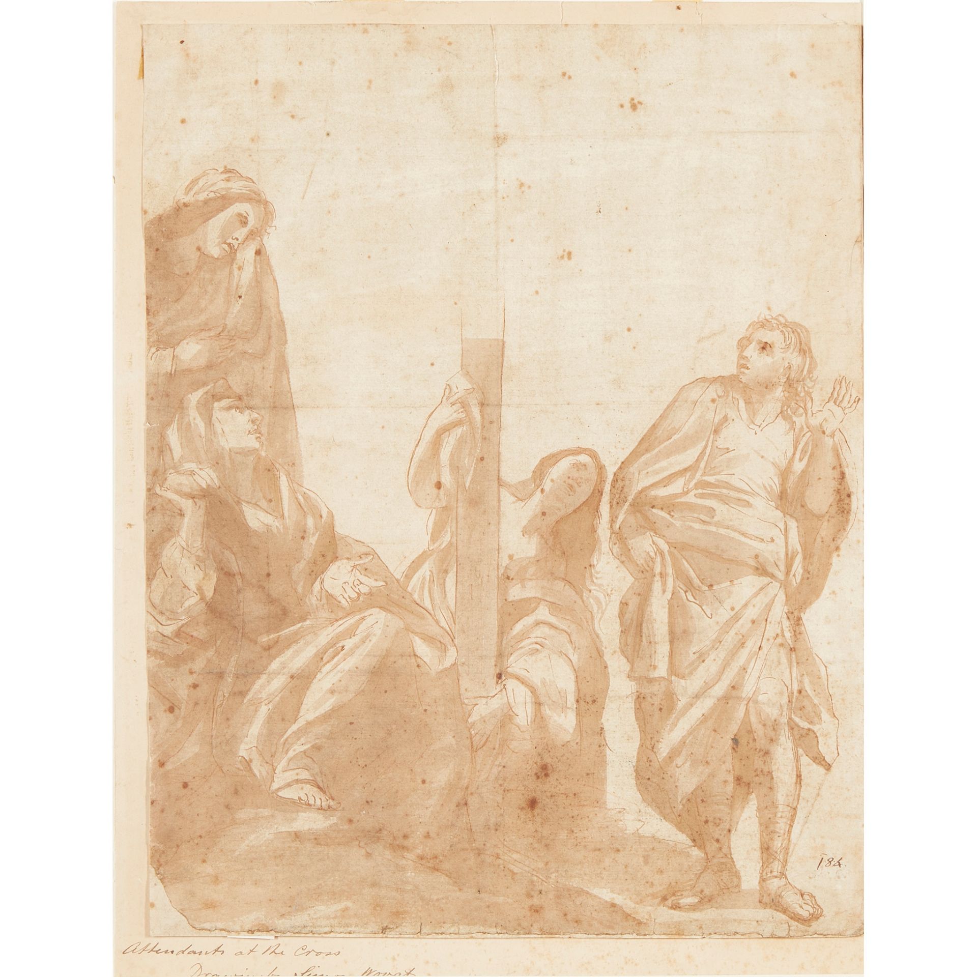 ATTRIBUTED TO SIMON VOUET (FRENCH 1590-1649) FIGURES BELOW THE CRUCIFIXION