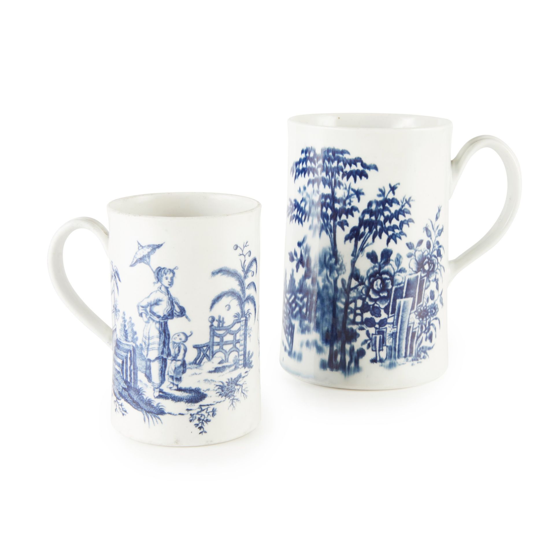 TWO WORCESTER PORCELAIN BLUE AND WHITE TANKARDS 18TH CENTURY - Image 2 of 2