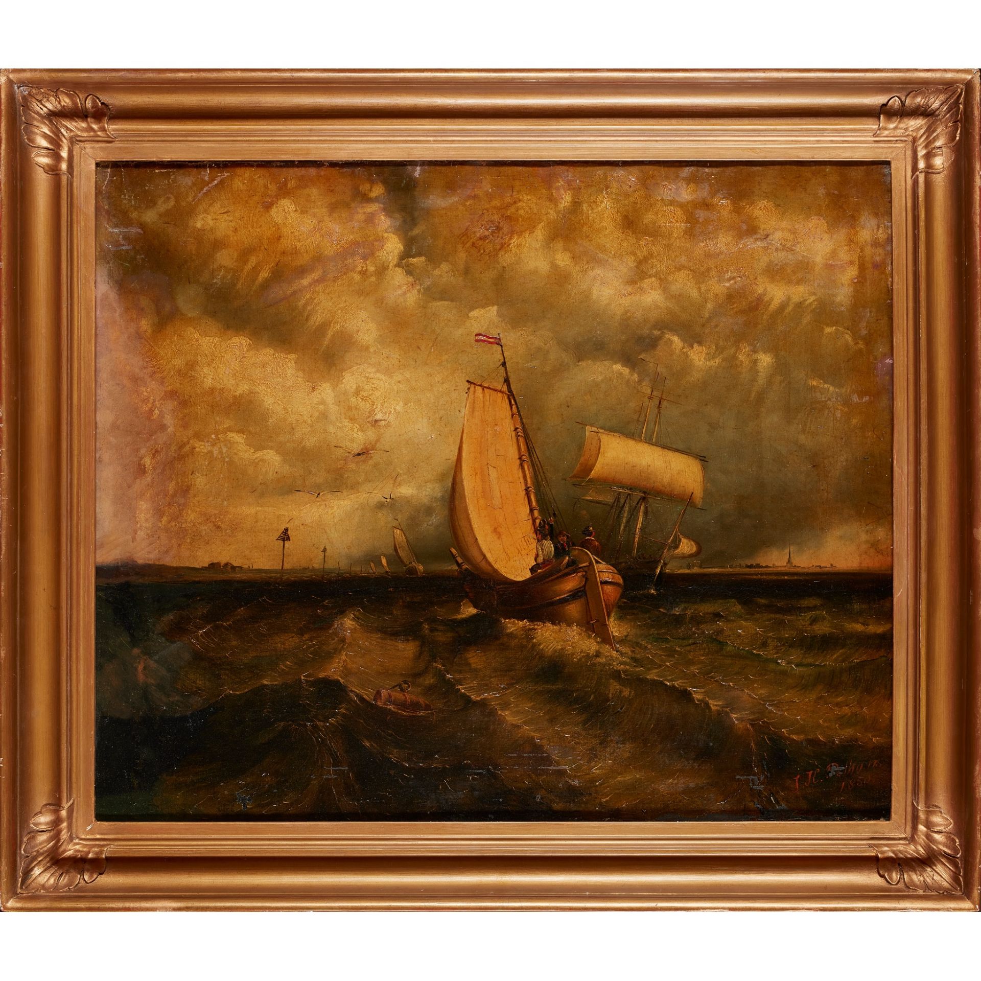 THOMAS KENT PELHAM (BRITISH 1834-1907) BOATS AT SEA - Image 2 of 3