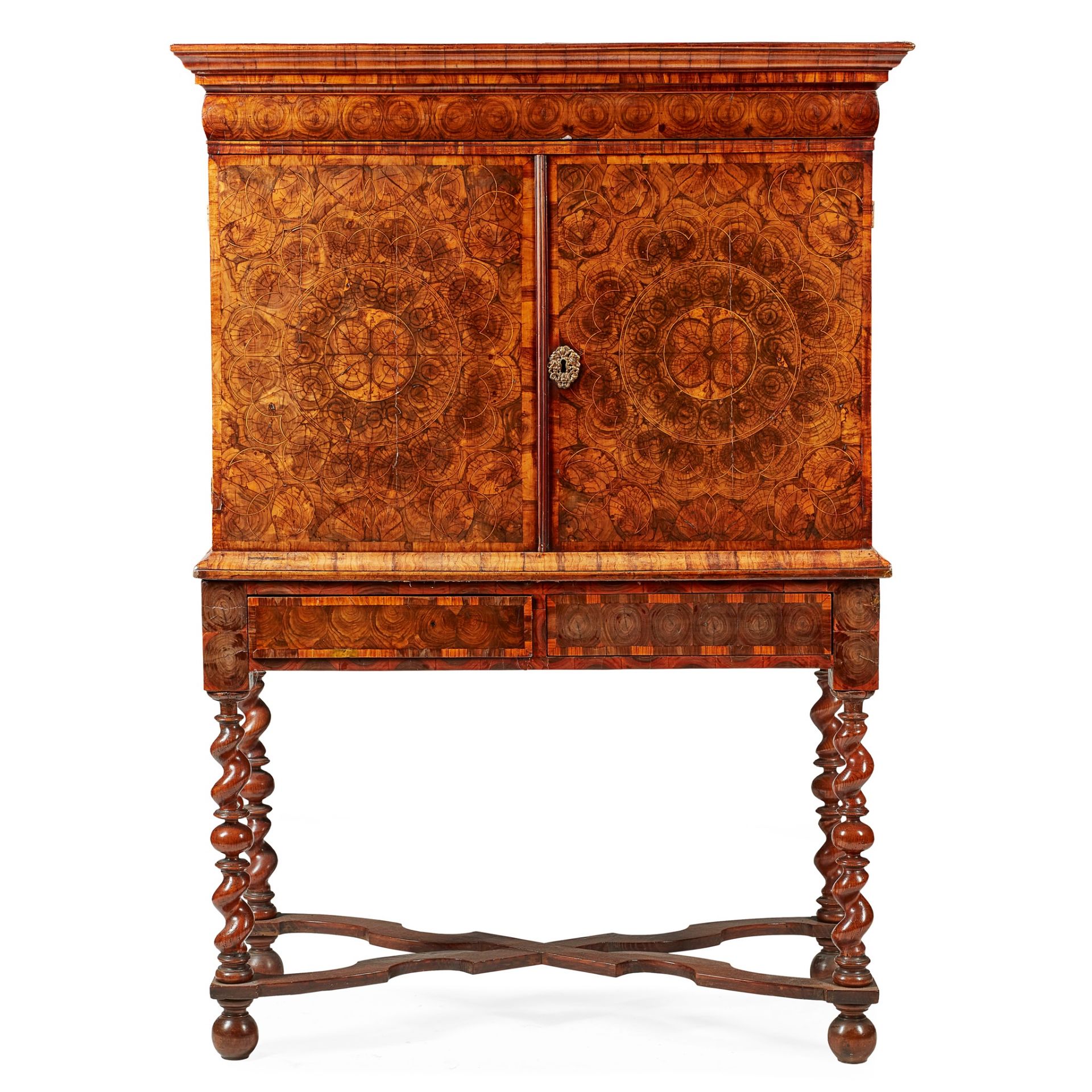 WILLIAM AND MARY WALNUT OYSTER VENEERED CABINET-ON-STAND LATE 17TH CENTURY