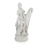 FRENCH BISQUE FIGURE OF A WOMAN WITH A HARP, AFTER HIPPOLYTE MOREAU 19TH CENTURY