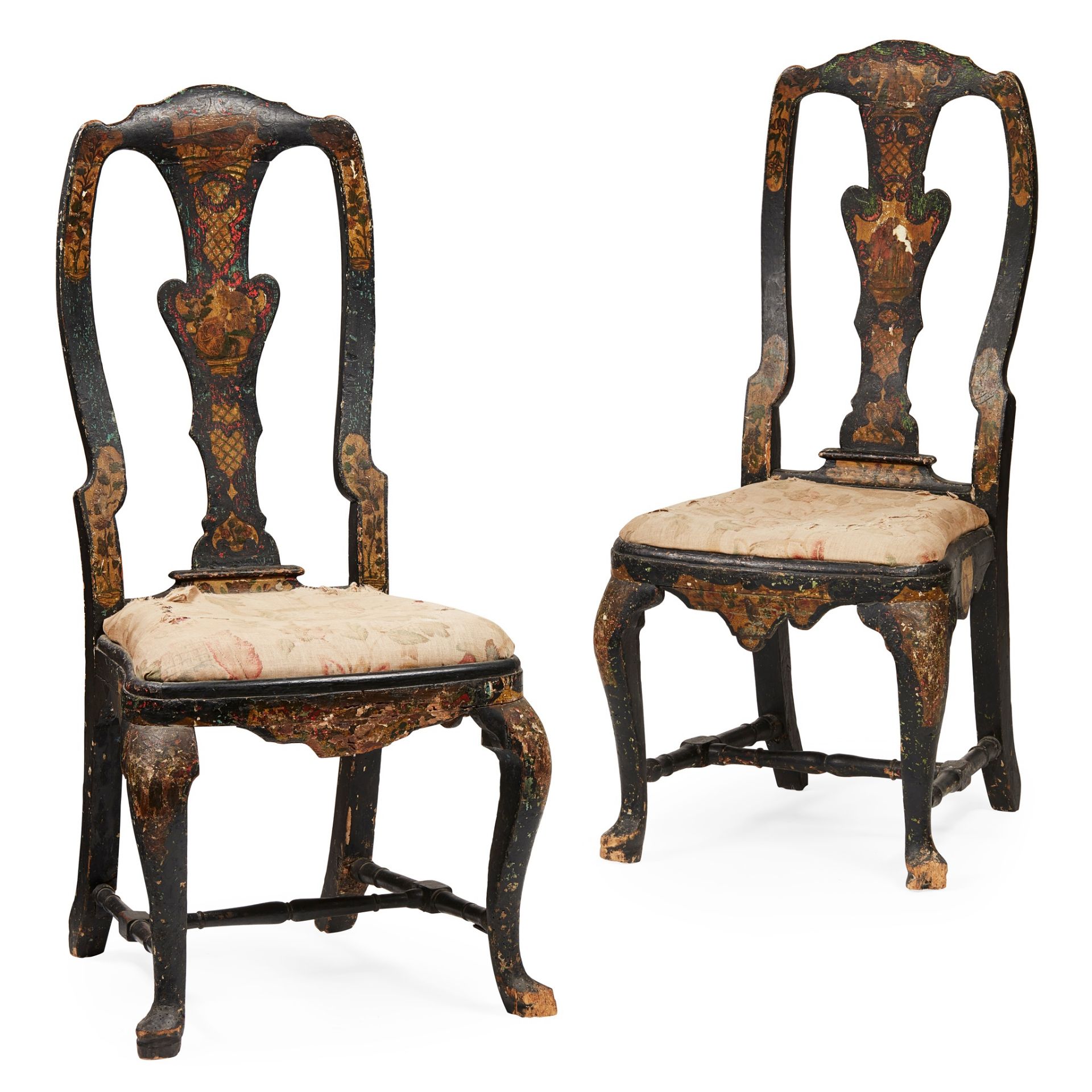 PAIR OF QUEEN ANNE JAPANNED SIDE CHAIRS EARLY 18TH CENTURY