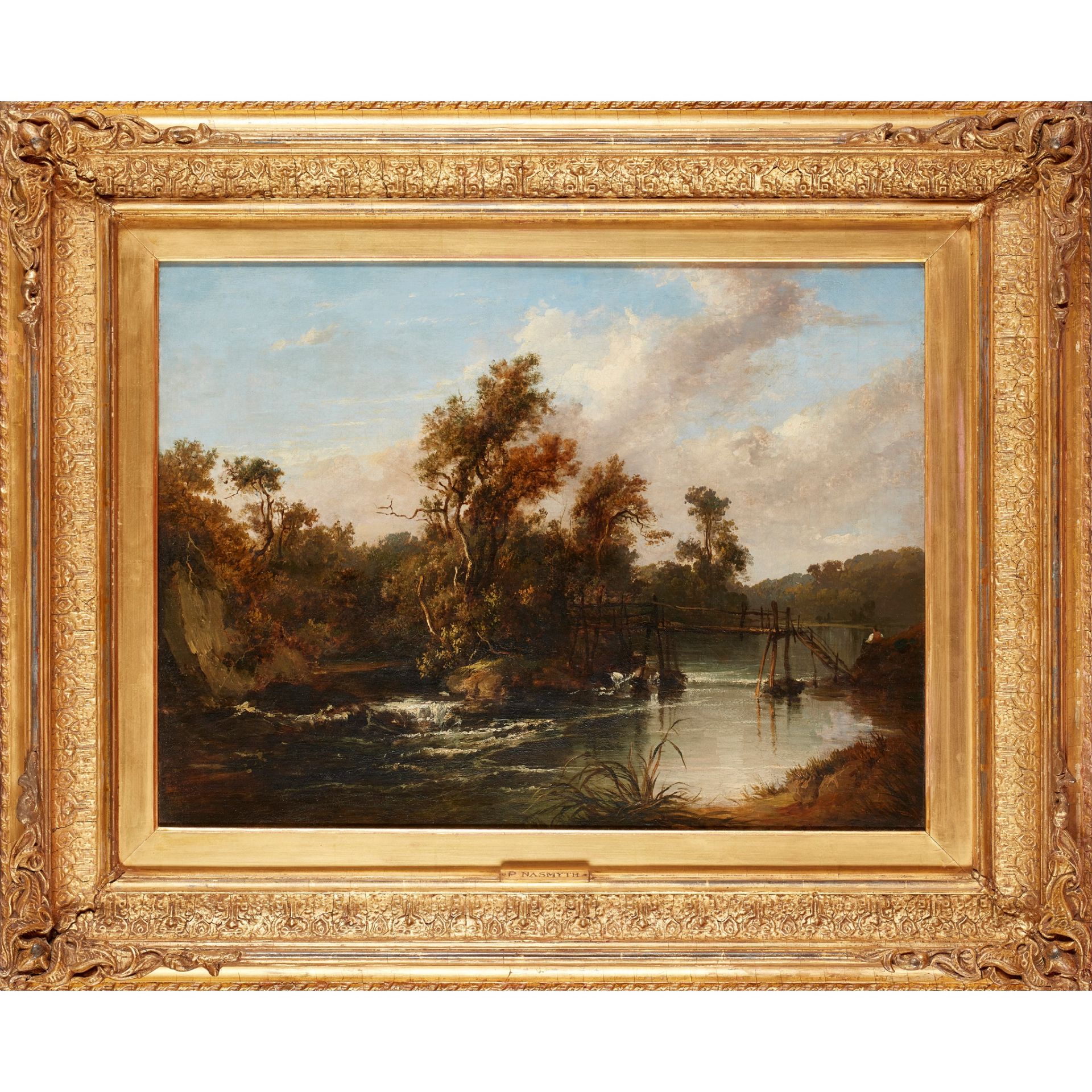 ATTRIBUTED TO PATRICK NASMYTH (SCOTTISH 1787-1831) A WOODED RIVER LANDSCAPE WITH FIGURE BY A - Image 2 of 3