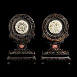 PAIR OF WHITE JADE PLAQUE INSET WOODEN SCREEN QING DYNASTY, 19TH CENTURY