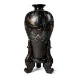 LARGE LACQUER WOODEN 'LANDSCAPE' VASE 20TH CENTURY