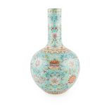 FAMILLE ROSE TURQUOISE-GROUND BOTTLE VASE QIANLONG MARK BUT LATER