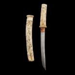 BONE CARVED DAGGER, TANT? MEIJI PERIOD