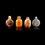 GROUP OF FOUR AGATE SNUFF BOTTLES QING DYNASTY, 19TH CENTURY