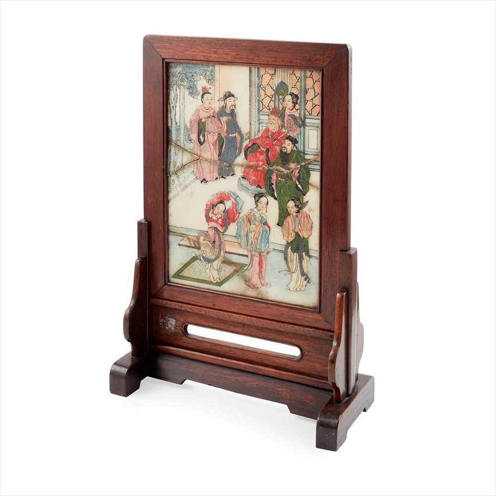 PAIR OF PAINTED MARBLE TABLE SCREENS QING DYNASTY, 19TH CENTURY - Image 2 of 4