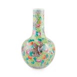 FAMILLE ROSE GREEN GROUND 'BUTTERFLY' BOTTLE VASE REPUBLIC PERIOD