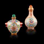 TWO FAMILLE ROSE SNUFF BOTTLES QIANLONG MARK