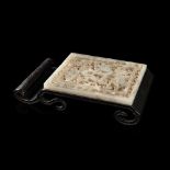 WHITE JADE BELT PLAQUE INSET WOODEN INK REST QING DYNASTY, 19TH CENTURY