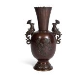 JAPANESE BRONZE BALUSTER VASE MEIJI PERIOD