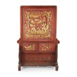 RED AND GOLD CARVED WOODEN TABLE SCREEN