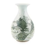 UNDERGLAZE GREEN 'LANDSCAPE' BOTTLE VASE REPUBLIC PERIOD