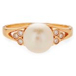 A pearl and diamond set ring