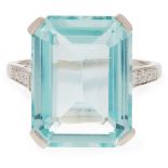 An aquamarine and diamond set cocktail ring