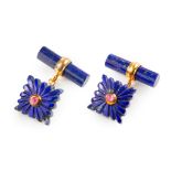 A pair of ruby and lapis lazuli set cufflinks