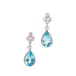 A pair of aquamarine and diamond set pendant earrings