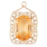 A citrine, enamel and diamond set pendant