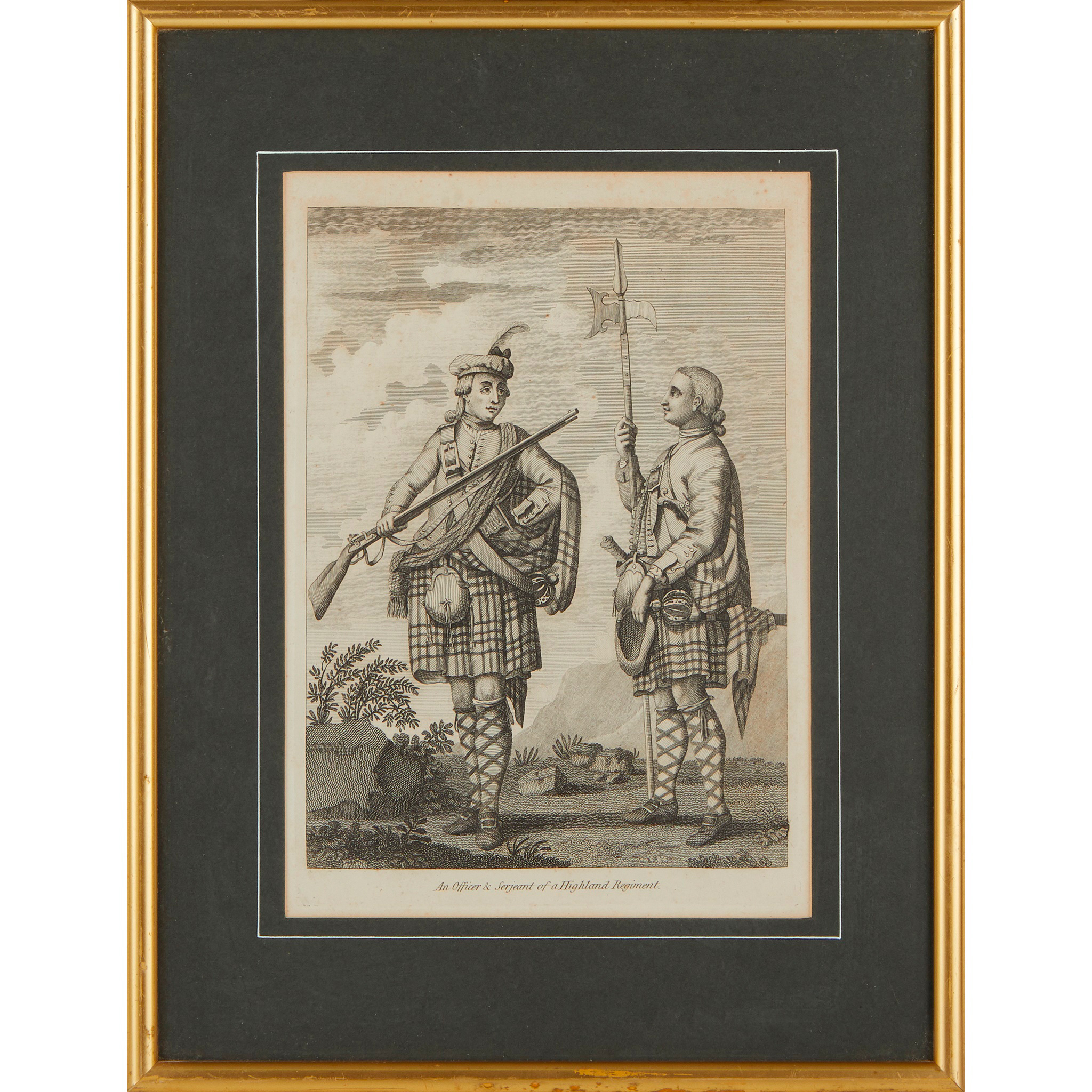 Two framed 18th century engravings of Highland soldier