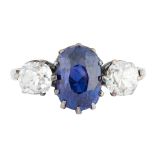 A colour-change sapphire and diamond set ring