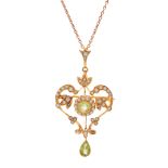 An Edwardian peridot and pearl set pendant