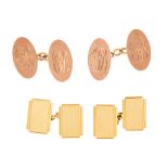 Two pairs of 9ct gold cufflinks