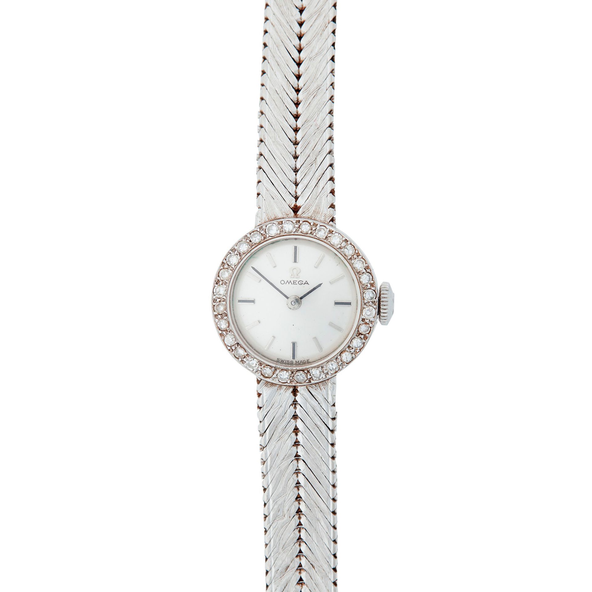A lady's 18ct white gold diamond cocktail watch, Omega