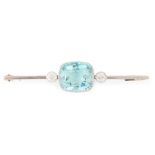 An aquamarine and diamond set bar brooch