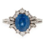 A sapphire and diamond set cluster ring