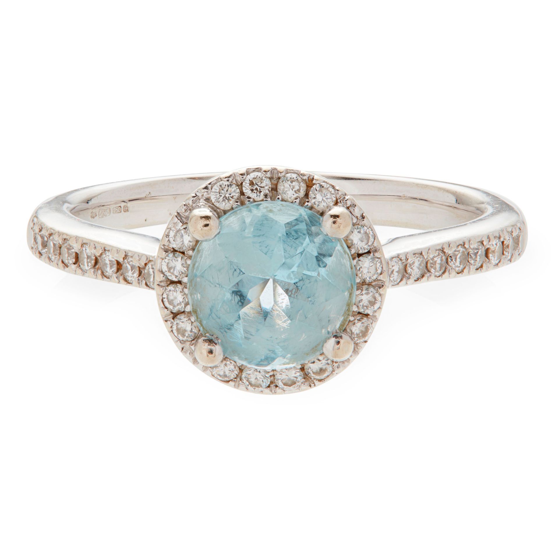 An aquamarine and diamond ring