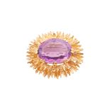 A 1970s 9ct gold amethyst set brooch