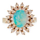 An opal and diamond set cluster ring